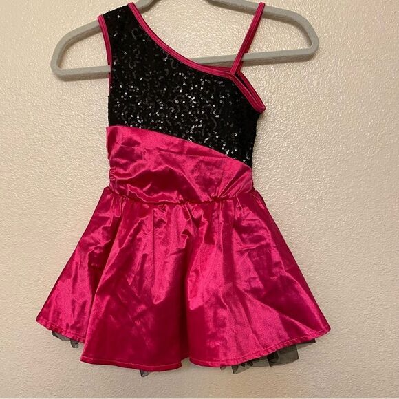 WEISSMAN Balera Dance Costume hot pink ONE SHOULDER SATIN DRESS D8177 MC - Picture 2 of 7